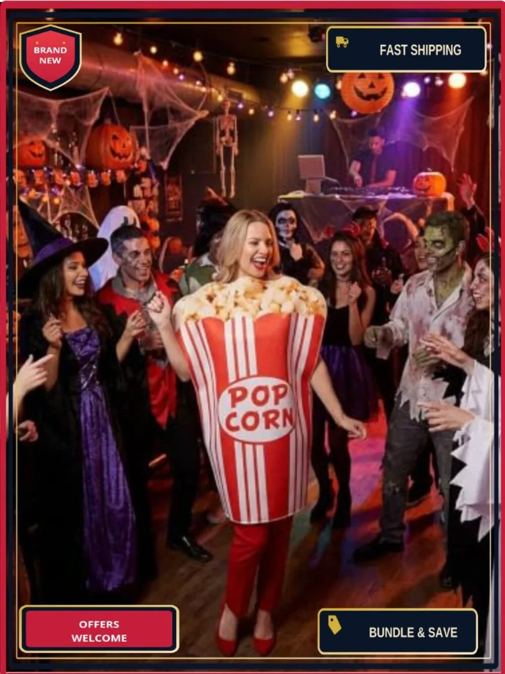 Popcorn Funny Costume Halloween Party Movie Night Carnival